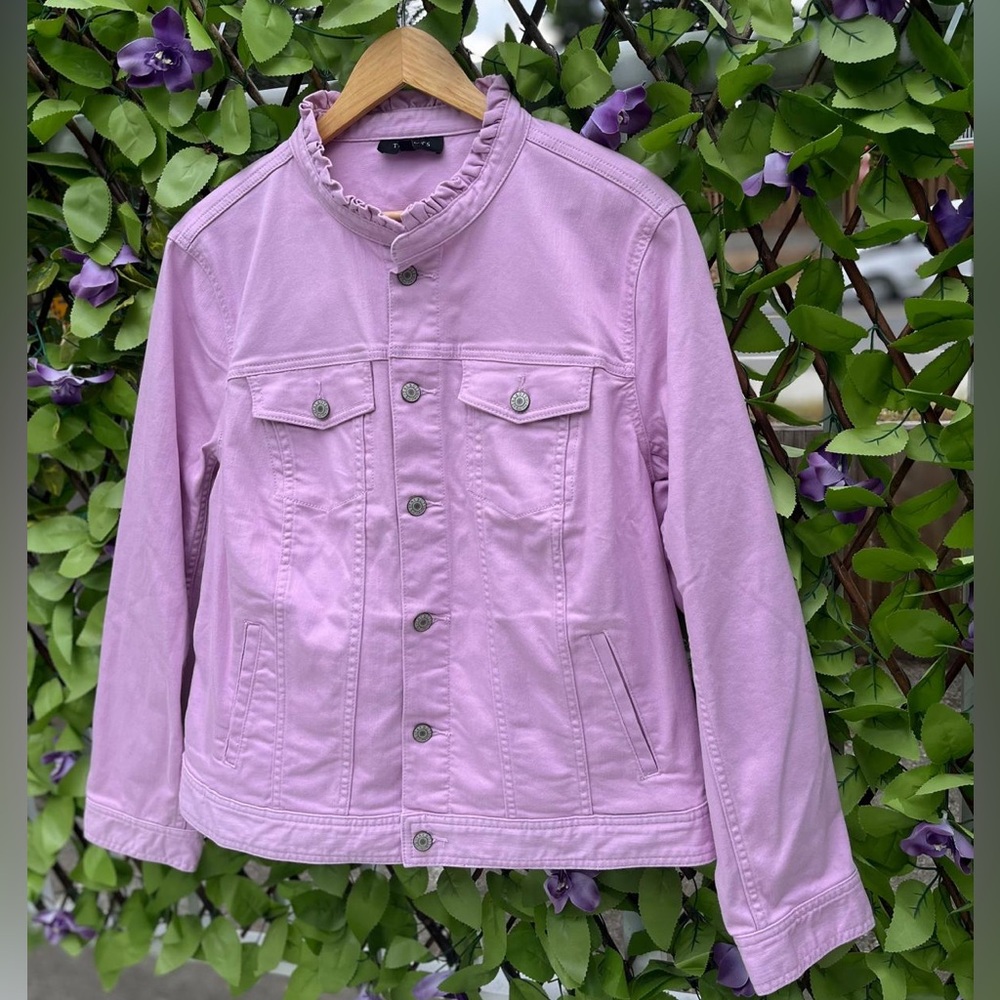 Talbots Lavender Ruffle Collar Denim Jacket